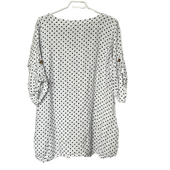 M Made In Italy Dress 100% Linen Sz L White & Blue Polka Dot Lagenlook Pullover - Picture 3 of 7